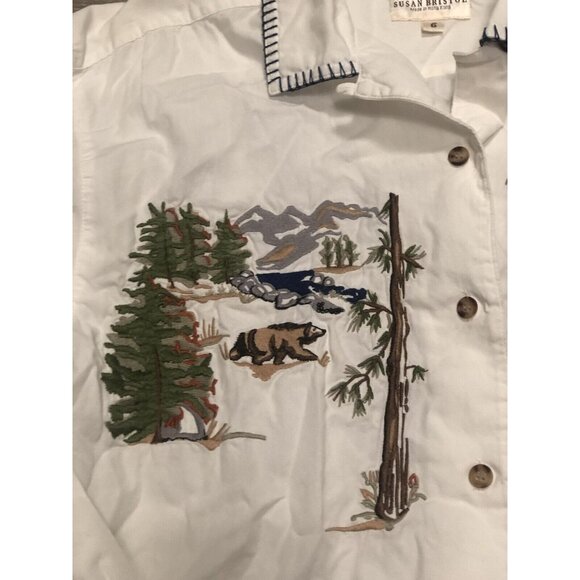 Vintage Susan Bristol Womens Size 6 Embroidered Bear Nature Top‎ Peasant Shirt S - Picture 2 of 7